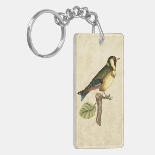 Gele en groene vogel op een kleine tak sleutelhanger (Voorkant Links)
