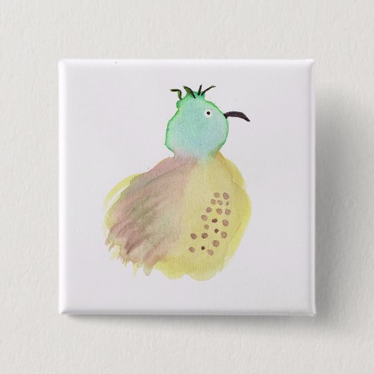Gele en groene vogel vierkante button 5,1 cm (Voorkant)