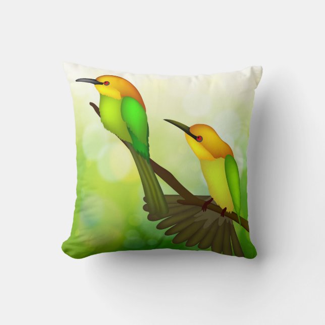 Gele en Groene Vogels Kussen (Voorkant)