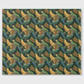 Gele en groene vogels op groen cadeaupapier (Vlak)