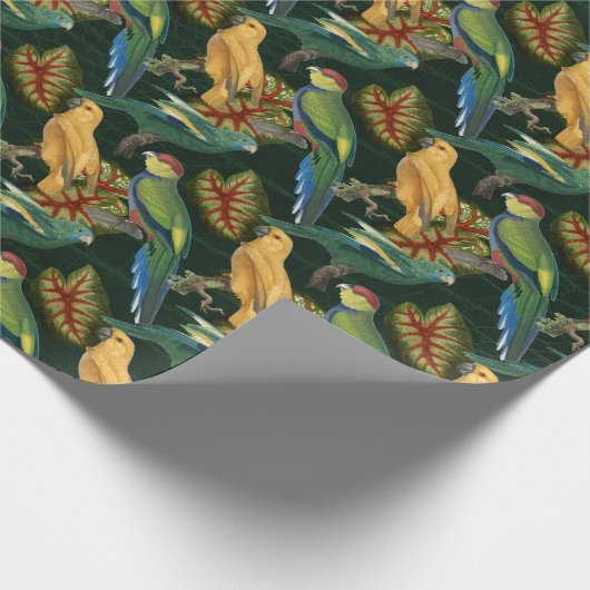 Gele en groene vogels op groen cadeaupapier (Hoek)