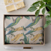 Gele en groene vogels op Tan Decoupage Tissuepapier (Geschenk)