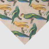 Gele en groene vogels op Tan Decoupage Tissuepapier (Detail)