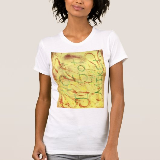 Gele en groene vrouwen T-shirt ontwerp. (Voorkant)