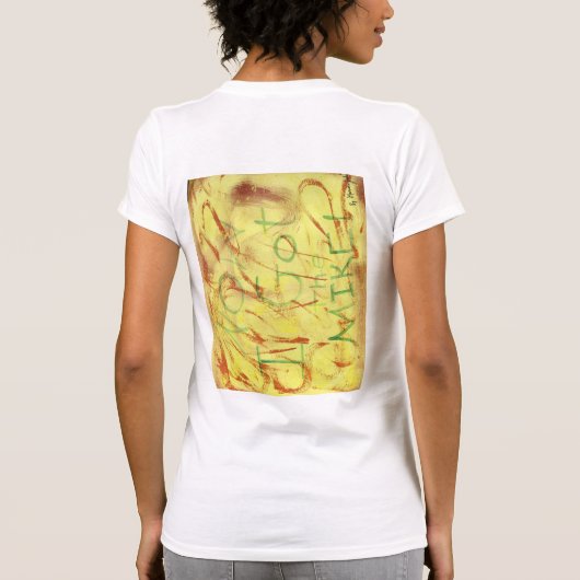 Gele en groene vrouwen T-shirt ontwerp. (Achterkant)
