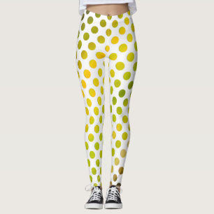 Gele en groene Waterverf Gekleurde Stippen Leggings