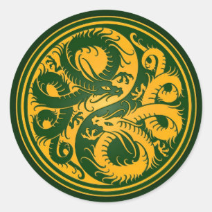 Gele en groene Yin Yang Chinese Dragons Ronde Sticker
