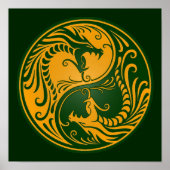 Gele en groene Yin Yang Dragons Poster (Voorkant)