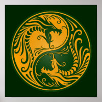 Gele en groene Yin Yang Dragons
