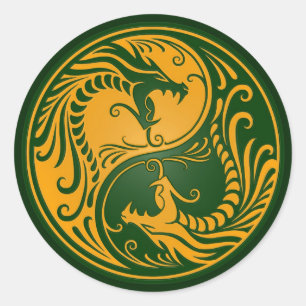 Gele en groene Yin Yang Dragons Ronde Sticker
