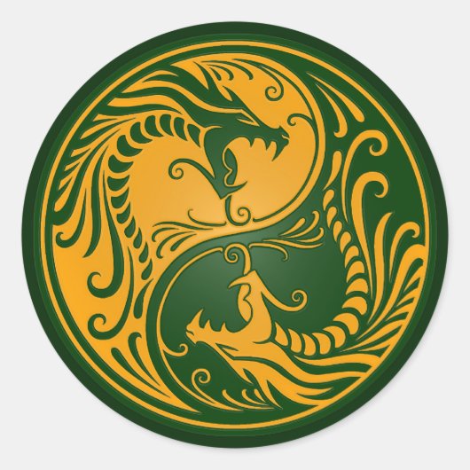 Gele en groene Yin Yang Dragons Ronde Sticker (Voorkant)