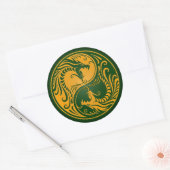 Gele en groene Yin Yang Dragons Ronde Sticker (Envelop)