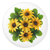 Gele en groene zonnebloemen keramische knop (Voorkant)