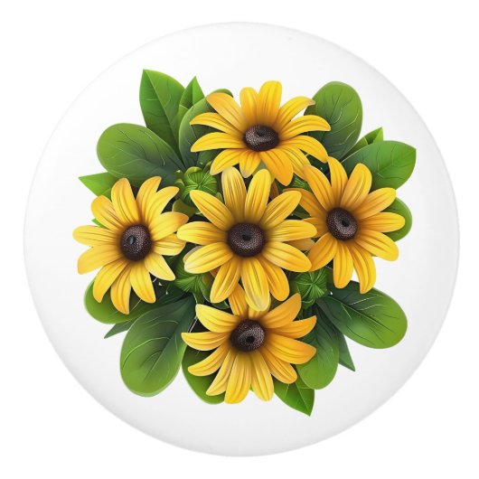 Gele en groene zonnebloemen keramische knop (Voorkant)