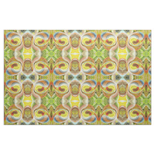 Gele en herfstbruine Doodle Met Witte Lijnen Stof