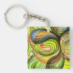 Gele en herfstbruine krabbeltekening met zwarte li sleutelhanger