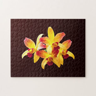 Gele en kastanjebruine orchideeën Brassolaeliocatt Legpuzzel