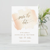 Gele en koraalpenseelstreken, Minimale bruiloft Save The Date (Staand voorkant)