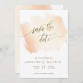 Gele en koraalpenseelstreken, Minimale bruiloft Save The Date (Voorkant / Achterkant)