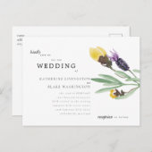 Gele en lavender Floral Budget Weddenschap Uitnodiging Briefkaart (Voorkant / Achterkant)