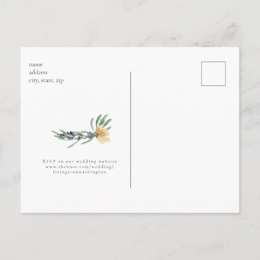 Gele en lavender Floral Budget Weddenschap Uitnodiging Briefkaart (Achterkant)