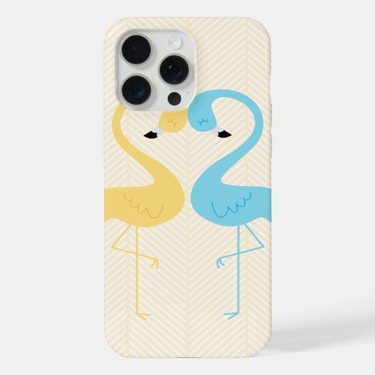 Gele en Lichtblauwe Flamingo's iPhone Hoesje (Achterkant)