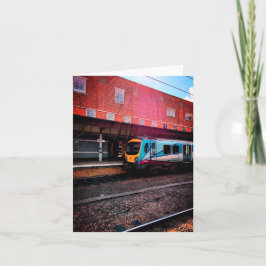 Gele en lichtblauwe trein notitiekaartje