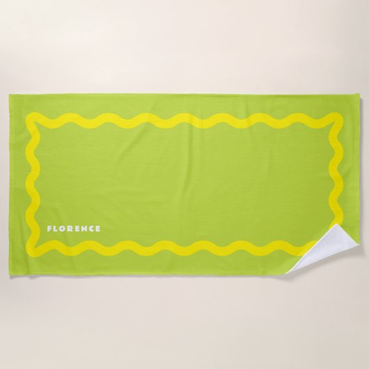 Gele en Lime Kriebels met Tekst Strandlaken (Voorkant)