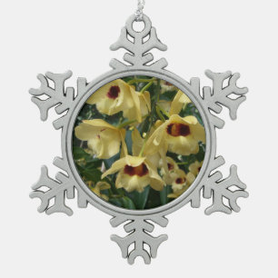 Gele en maroon orchideeën Elegante bloemen Tin Sneeuwvlok Ornament
