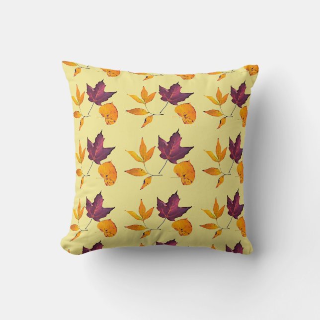 Gele en mauve herfstbladeren Autumn Kussen (Voorkant)