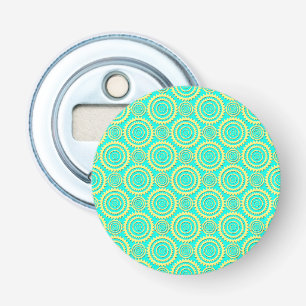 Gele en mintgroene geometrische cirkelpatroon button flesopener