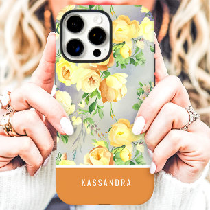 Gele en mosterd aangepaste naam bloemstuk iPhone 16 pro max hoesje