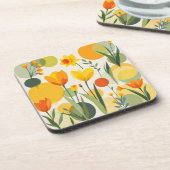 Gele en Oranje Abstracte lentebloemen Bier Onderzetter (Linkerzijde)