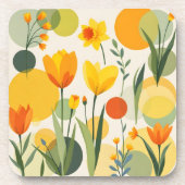 Gele en Oranje Abstracte lentebloemen Bier Onderzetter (Voorkant)