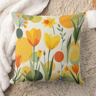 Gele en Oranje Abstracte lentebloemen Kussen