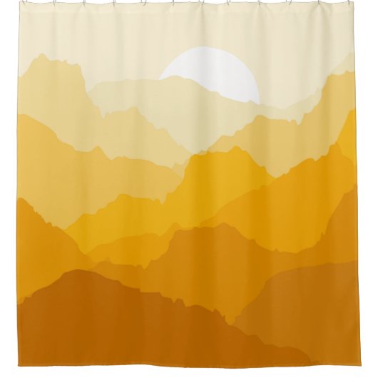 Gele en oranje bergzonsopgang douchegordijn (Voorkant)