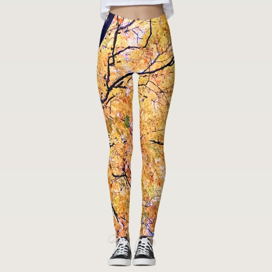 Gele en oranje bladeren leggings (Voorkant)