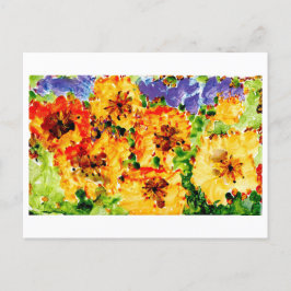 Gele en oranje bloemen met paarse lucht briefkaart