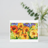 Gele en oranje bloemen met paarse lucht briefkaart (Staand voorkant)