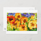 Gele en oranje bloemen met paarse lucht briefkaart (Voorkant / Achterkant)