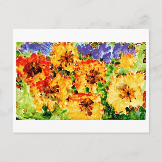 Gele en oranje bloemen met paarse lucht briefkaart (Voorkant)