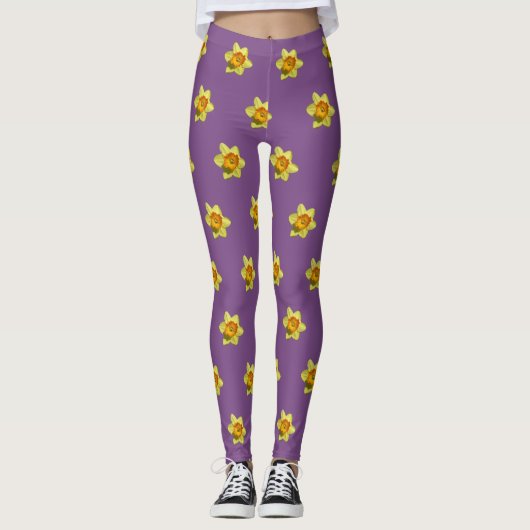 Gele en Oranje Daffodils Pattern Legging (Voorkant)