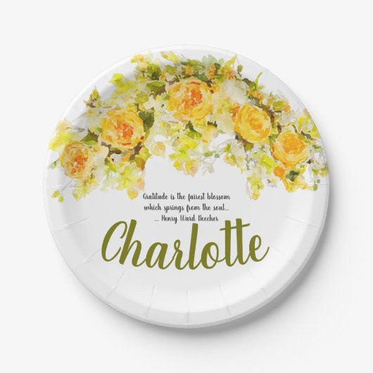 Gele en Oranje Floral Spray Papieren Bordje (Voorkant)