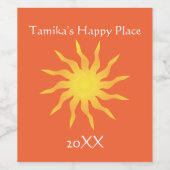 Gele en Oranje Funky Flaming Sun Wijn Etiket (Enkel label)