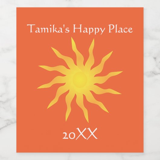 Gele en Oranje Funky Flaming Sun Wijn Etiket (Enkel label)