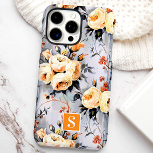 Gele en oranje monogram bloemmotief iPhone 16 pro max hoesje
