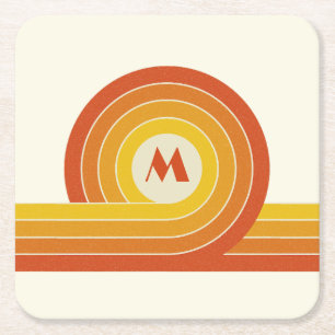 Gele en oranje retro stijl cirkels en lijnen kartonnen onderzetters