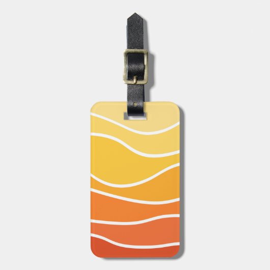 Gele en oranje retro stijl golven bagagelabel (Voorkant verticaal)