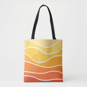 Gele en oranje retro stijl golven tote bag