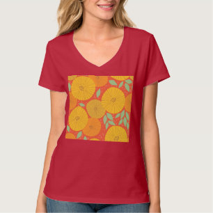 Gele en oranje ronde bloemen t-shirt